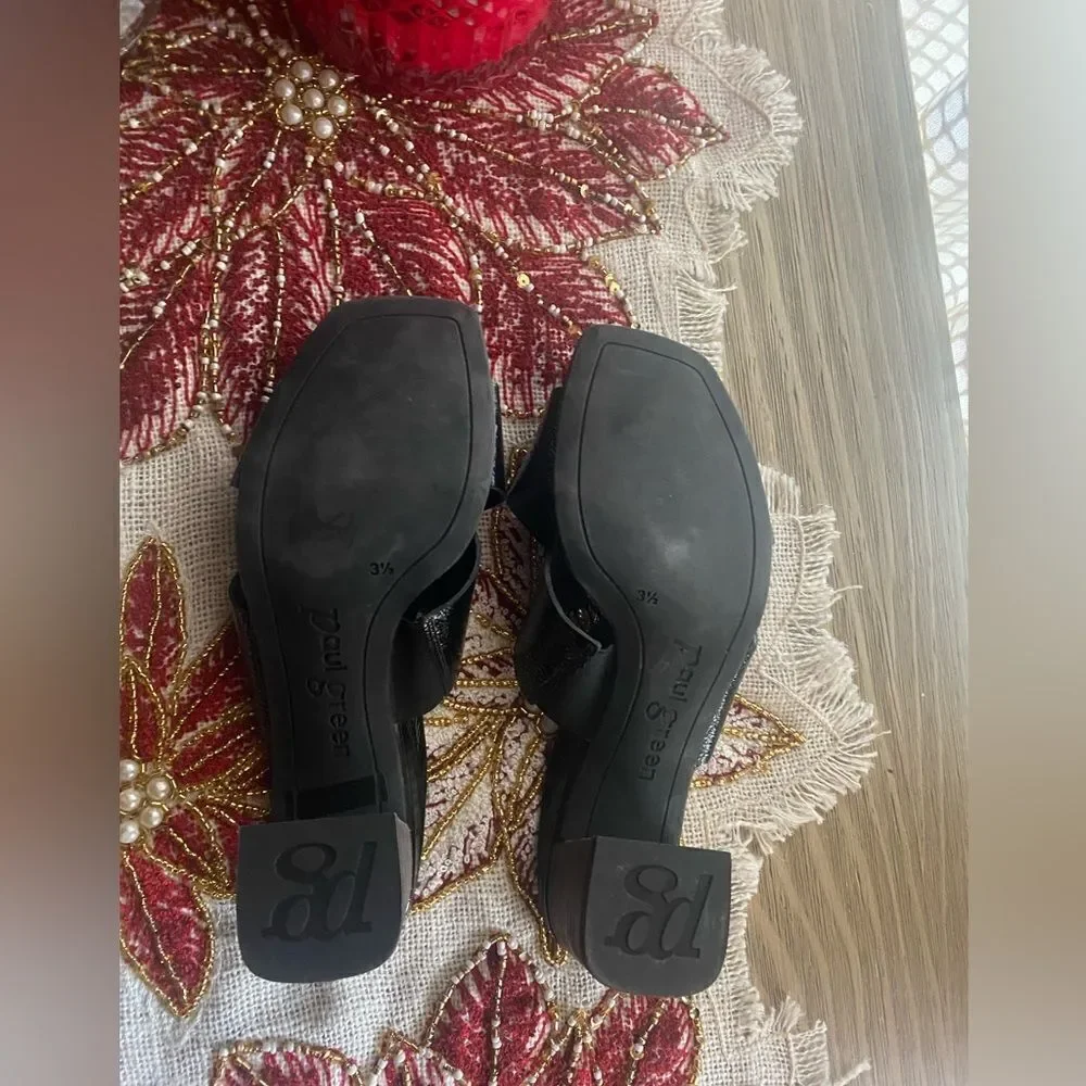 PAUL GREEN Sandals Black Leather  Soft Heels Shoes UK 3.5 US 6 Made In Austria